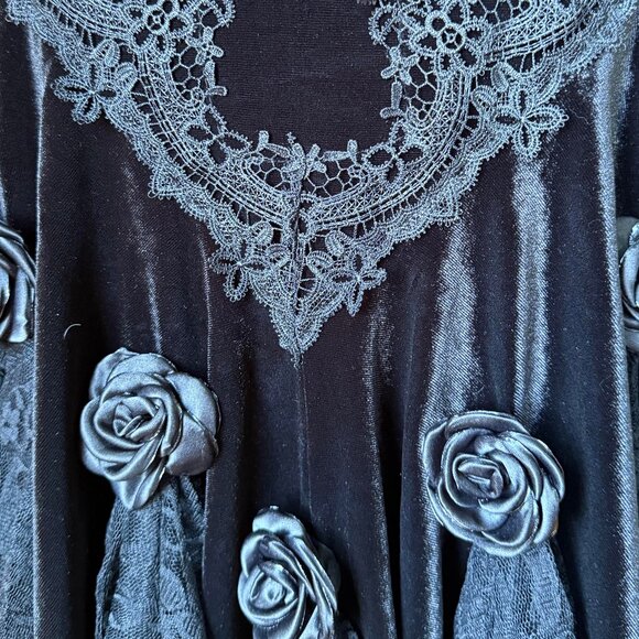 Gothic Victorian Visual Kei Velvet & Lace Black Rose Fury Mermaid Long Skirt - Picture 5 of 8